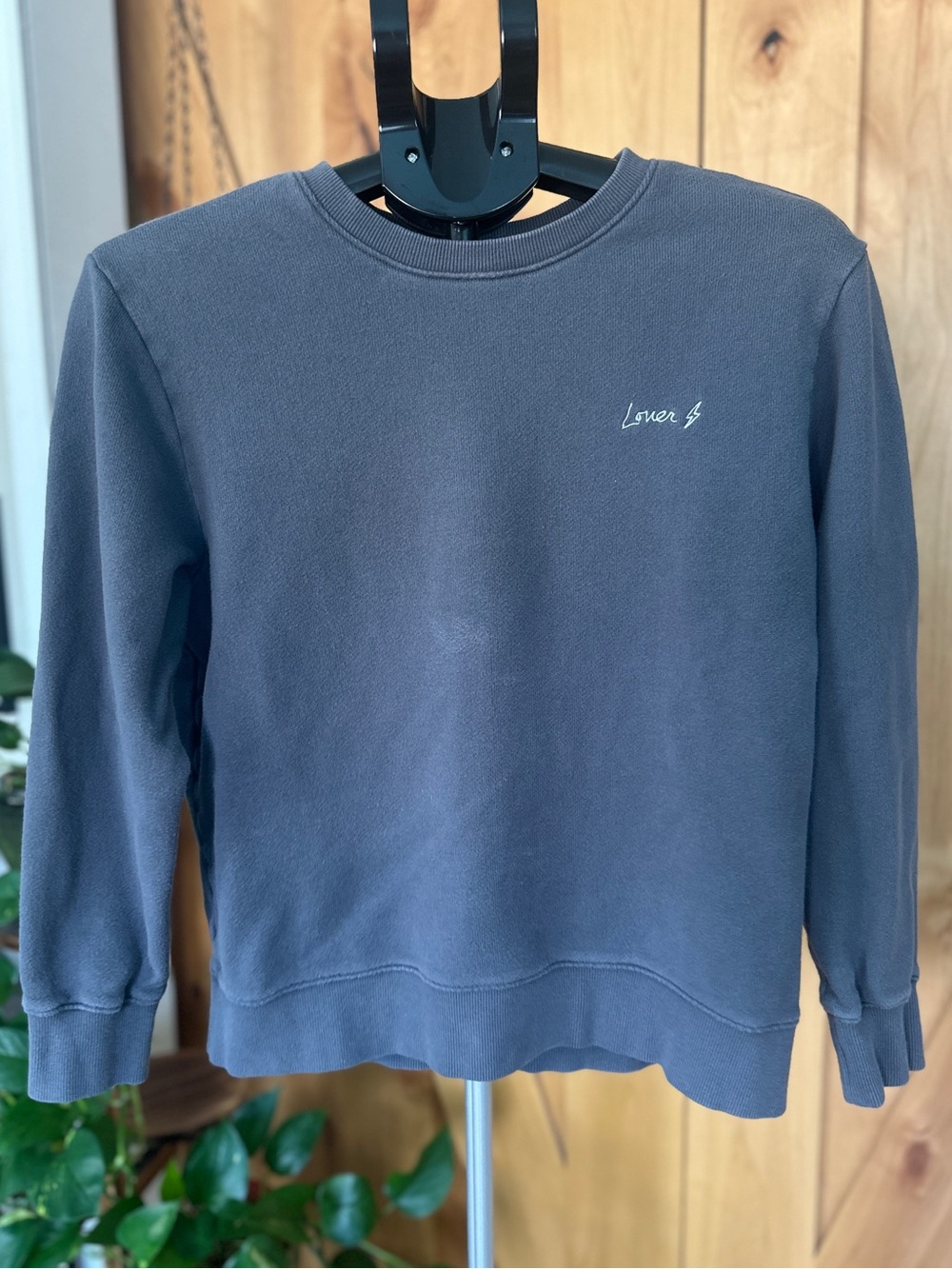 PISTOLA Nikki "Lover" Embroidered Crewneck Sweatshirt in Washed Charcoal Grey -